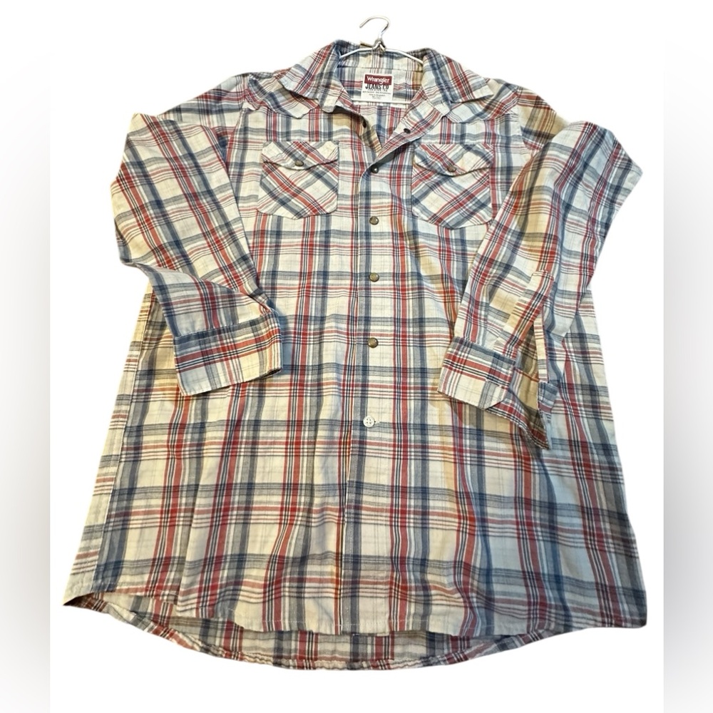 Wrangler Jeans Co long sleeve Pearl‎ Snap Shirt, Red Blue, medium